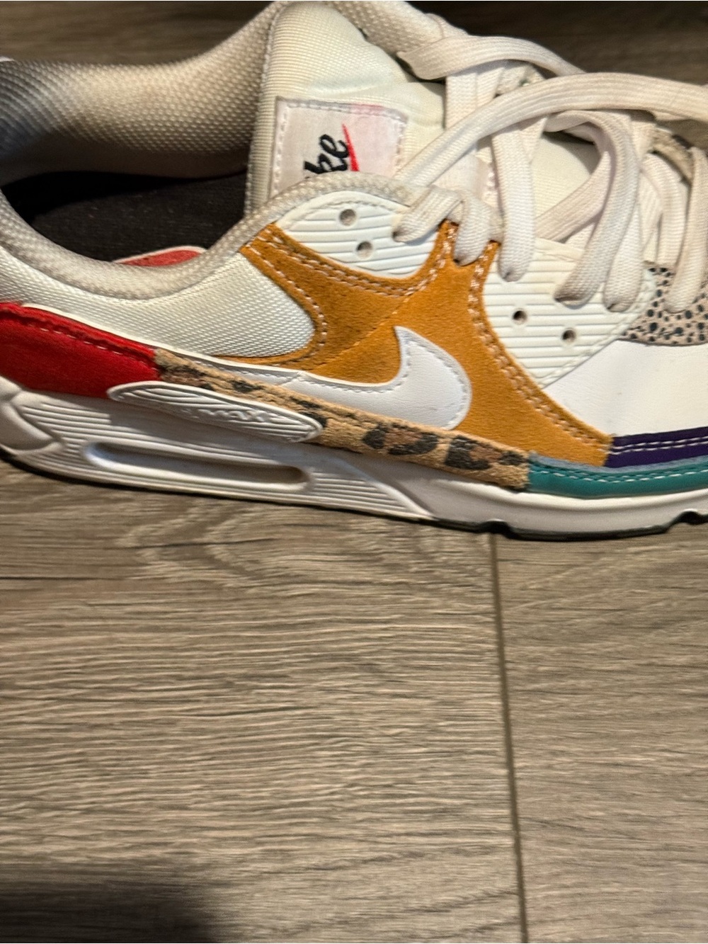 Nike White Sneakers with Purple, Teal & Mustard Accents - Picture 3 of 4
